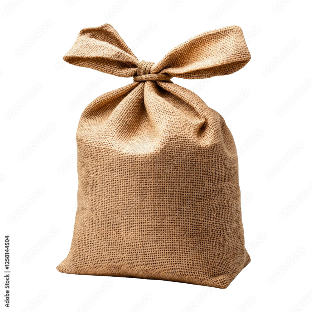 Brown burlap sack, tied, on a white isolate background Brown burlap sack, tied, on a white isolate background