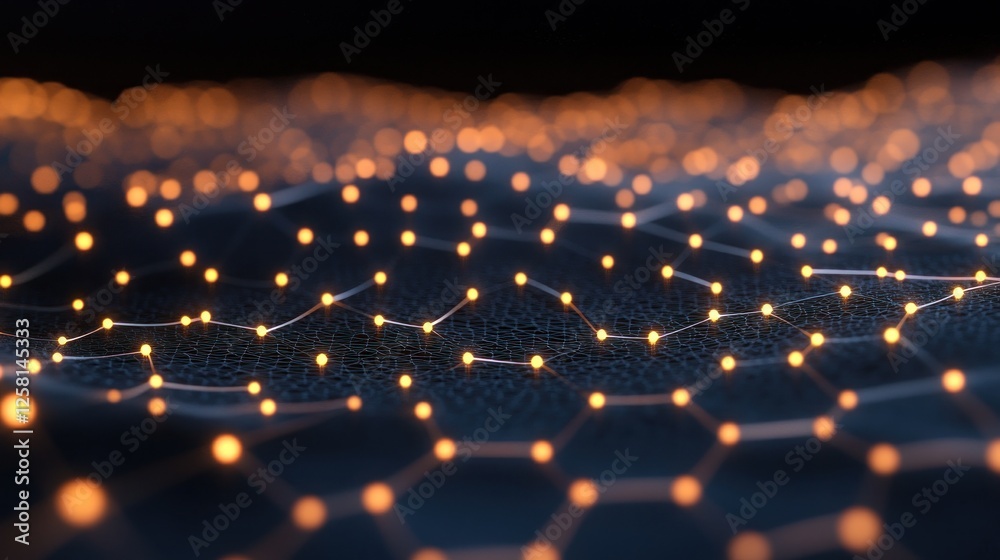 Fototapeta premium Abstract representation of interconnected nodes with glowing elements on a dark background