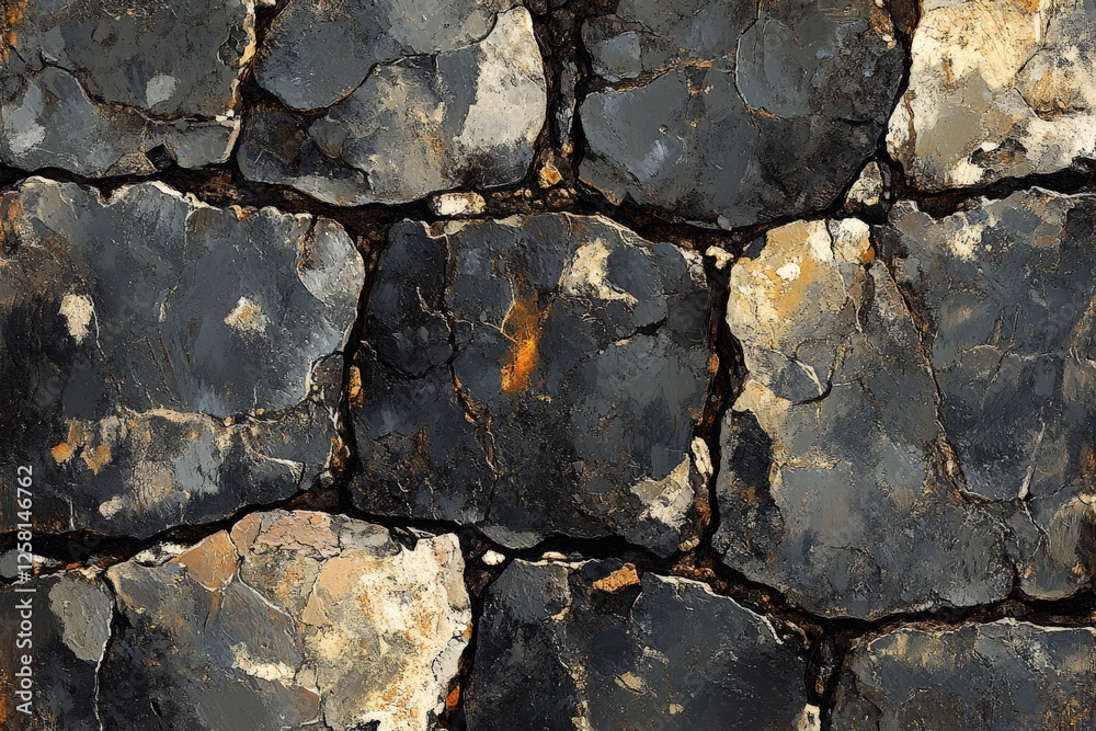 Fototapeta premium Textured stone wall displaying diverse colors and patterns in natural rock formations and mineral deposits