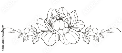 floral botanical black line art. Flowers and leaves line art hand drawn wreath. Vector illustration for wedding invitation save the date card, flower shop