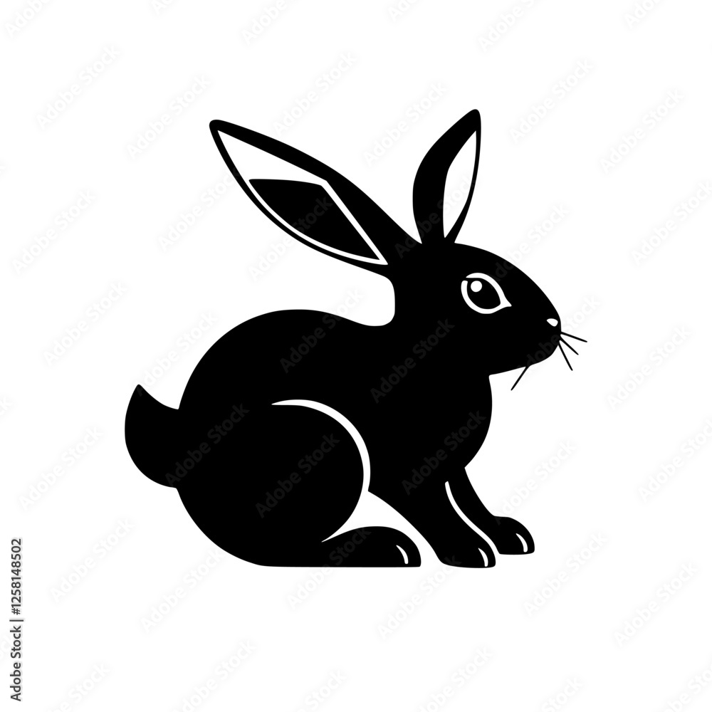 Fototapeta premium **Black Rabbit Silhouette: Minimalist Illustration of a Sitting Rabbit**