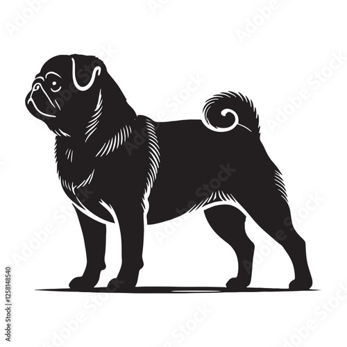 Expressive Pug silhouette displaying its cute and sturdy form - Pug illustration - minimal Pug vector - dog silhouette
