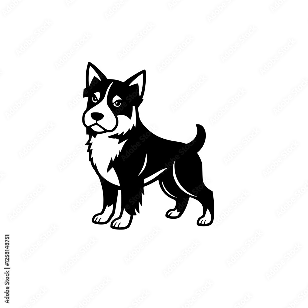Obraz premium Black-and-white illustration of a dog standing in a poised position, set against a plain white background.