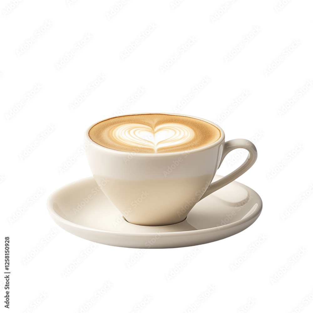 Cup of cappuccino with latte art in a speckled ceramic mug, isolated on a transparent background. Cup of cappuccino with latte art in a speckled ceramic mug, isolated on a transparent background.