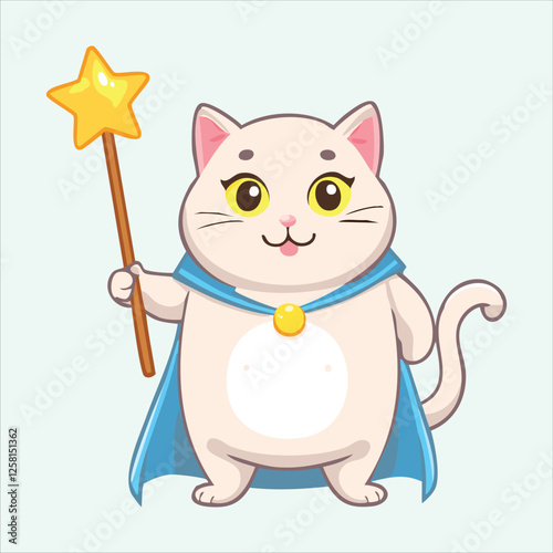 cat with a magical staff and glowing eyes