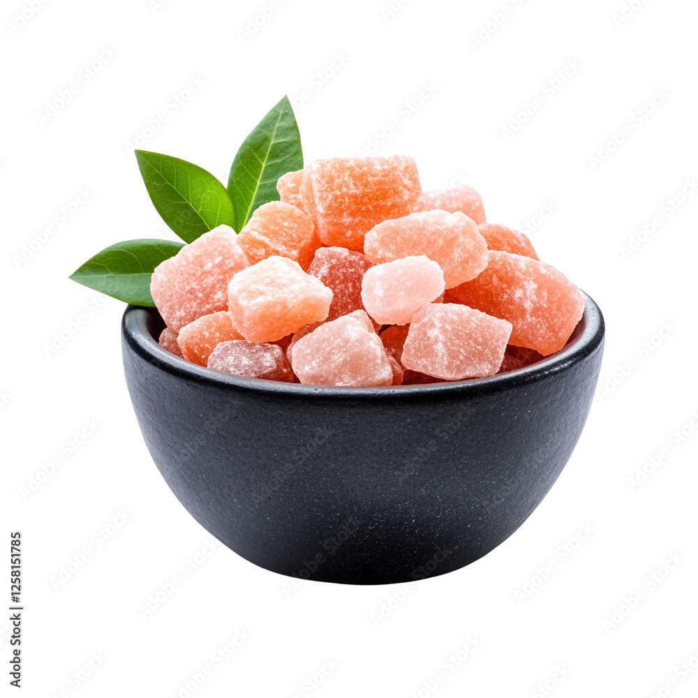 Colorful gummy candies in a black bowl, white isolate background Colorful gummy candies in a black bowl, white isolate background