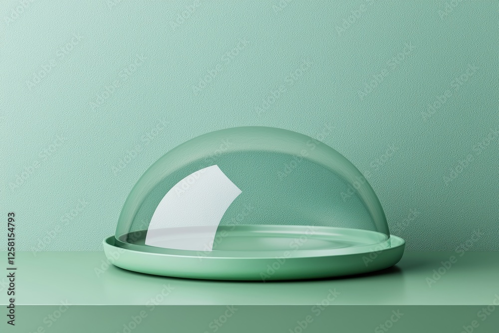 A minimalist green glass dome on a matching plate, set against a textured mint wall, perfect for food photography and decor. A minimalist green glass dome on a matching plate, set against a textured mint wall, perfect for food photography and decor.