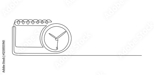 Continuous one line drawing of calendar and timer icon. Schedule, appointment, important date concept. Modern continuous line design illustration