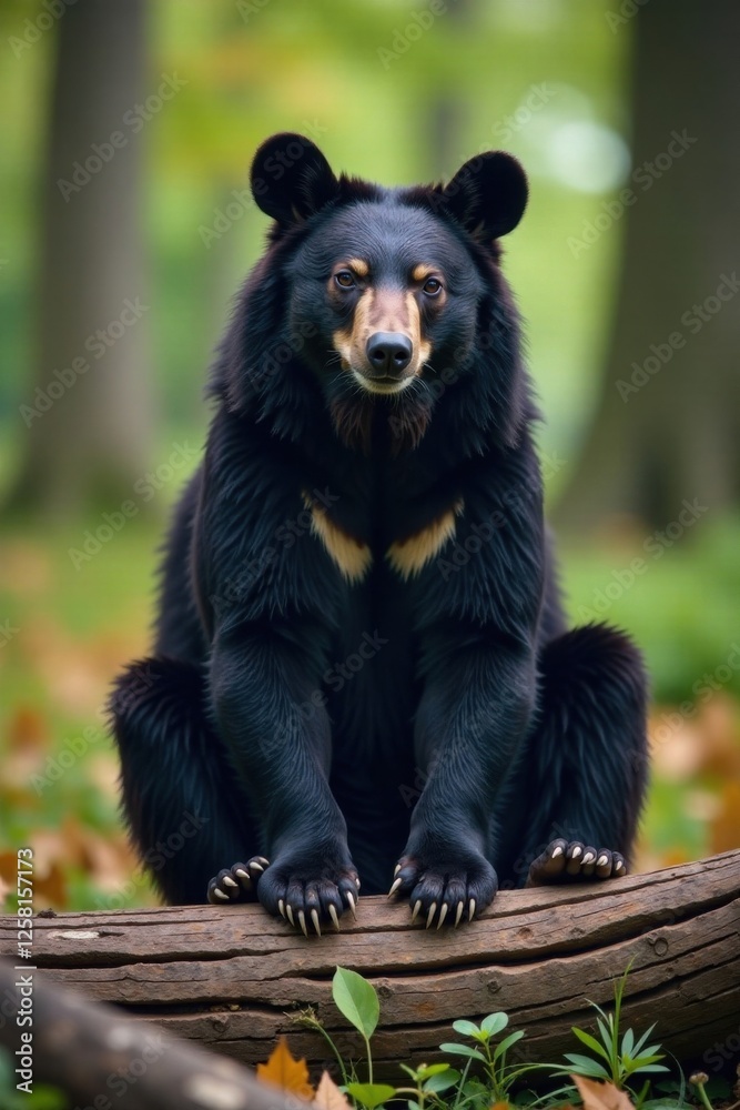 Black bear sitting on log, black bear, tree, wildlife Black bear sitting on log, black bear, tree, wildlife