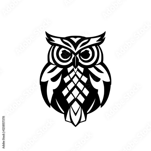 Minimalist Black and White Owl Illustration: Simple Silhouette of a Majestic Bird, Perfect for Logos and Designs. photo