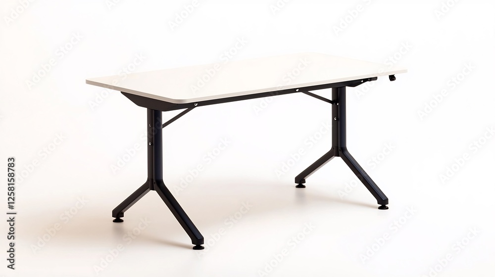 Modern white folding table against white background. Useful for presentations, meetings, or home office Modern white folding table against white background. Useful for presentations, meetings, or home office