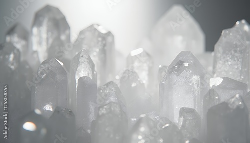 Close-up of Sparkling Clear Quartz Crystals Formation in Soft Light