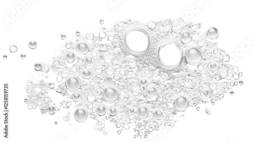 Soap suds with bubbles creating a textured effect on transparent background