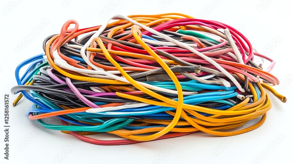Colorful tangled wires, white isolated background Colorful tangled wires, white isolated background