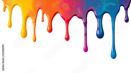 Rainbow paint drips on a transparent background with colorful dripping colors