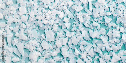 Tableau sur toile Close-Up of Magnesium Salt Flakes on Teal Background, banner, detaid white particles sea salt, natural pattern