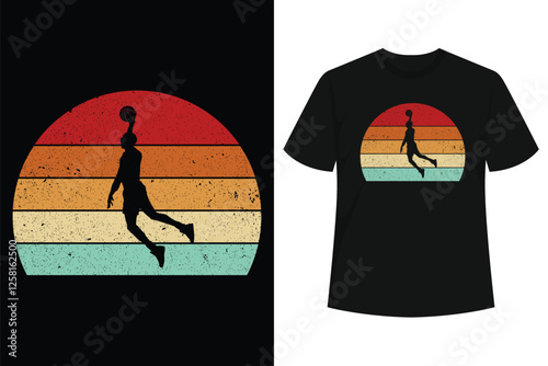 Vintage Retro Basketball Dunk Shirt Sunset Colorful Men Boys T-Shirt
