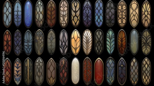 Ornate Stained Glass Shields Collection A Variety of Decorative Textures and Vintage Patterns Art photo