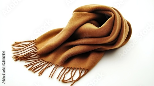 Warm brown wool scarf, soft fabric, winter fashion accessory, white background