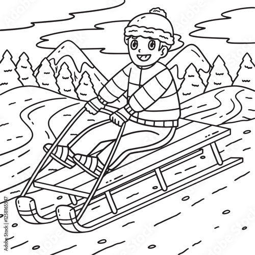 Sledding Boy Coloring Page for Kids