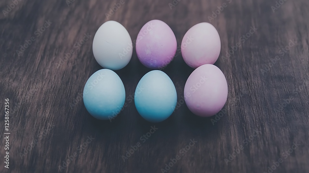 Pastel Colored Easter Eggs Arranged Neatly on Dark Textured Wood Surface for Celebration Decor Pastel Colored Easter Eggs Arranged Neatly on Dark Textured Wood Surface for Celebration Decor