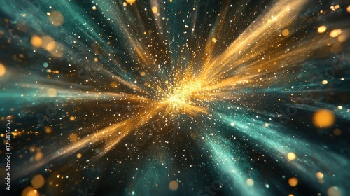 Abstract gold teal light burst background