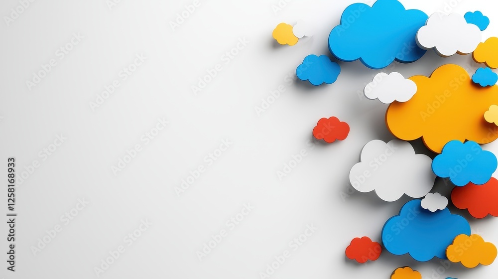 Colorful Paper Clouds Floating on Bright Background Design Colorful Paper Clouds Floating on Bright Background Design