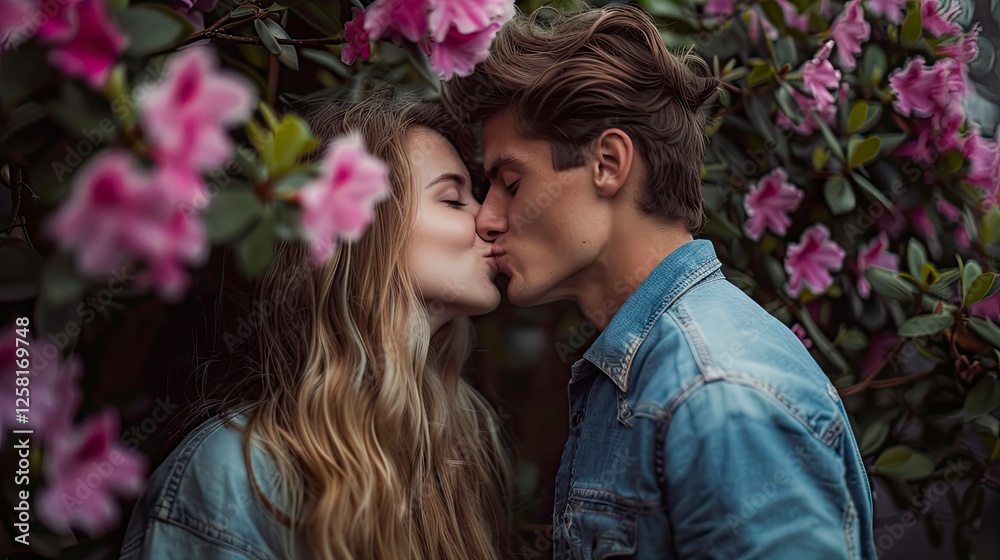 Fototapeta premium close up of a romantic couple, couple is kissing