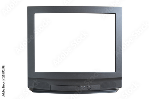 Old TV isolated on a white background. Retro technology concept. Blank screen for text. Vintage TVs from the 1980s, 1990s, 2000s.