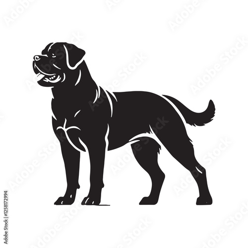 Well-defined Rottweiler silhouette with a commanding presence - Rottweiler illustration - minimal Rottweiler vector - dog silhouette
