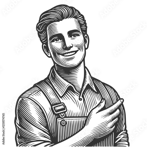 Smiling Worker in Overalls vector illustration