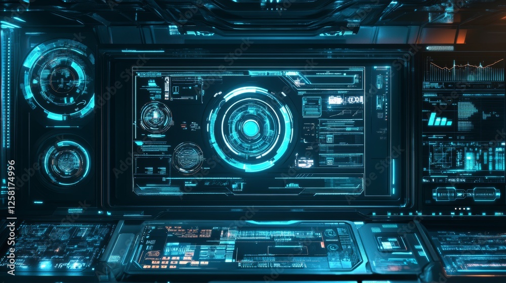 Blue futuristic HUD grid design with 3D effects, sci-fi themes, and artificial intelligence visuals. Blue futuristic HUD grid design with 3D effects, sci-fi themes, and artificial intelligence visuals.