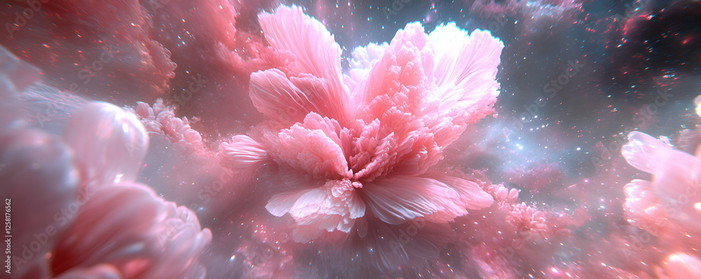 custom made wallpaper toronto digitalCosmic Bloom, Pink Nebula Flower Explodes with Vivid Color and Glimmering Stardust, A Celestial Dance of Petals in Galactic Space