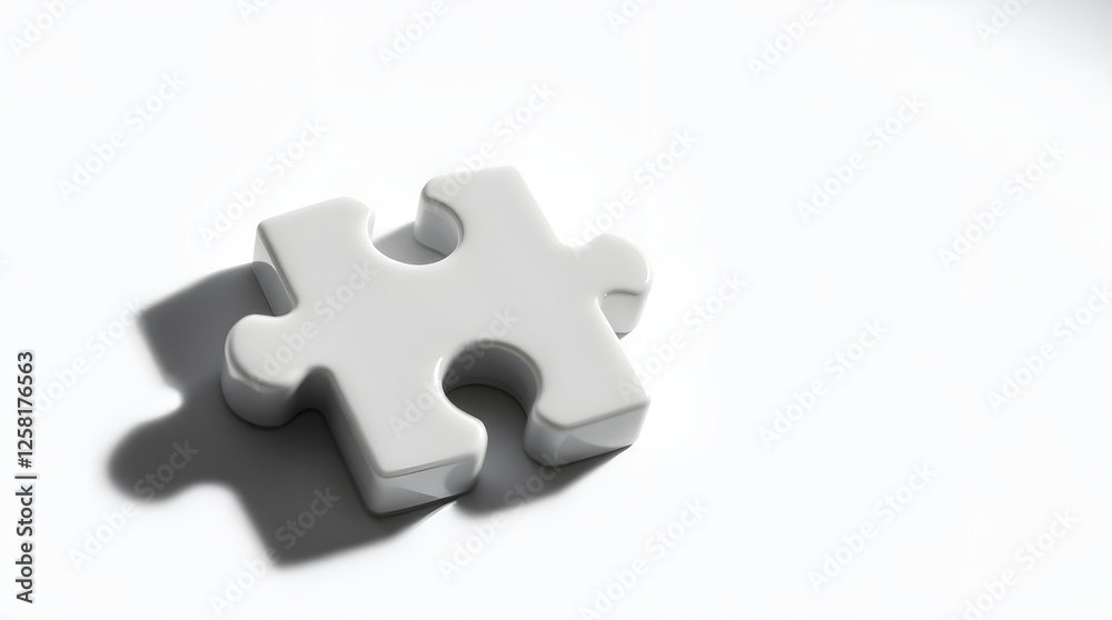 A single white puzzle against white background, large space for copy A single white puzzle against white background, large space for copy
