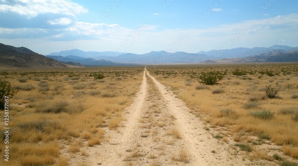 Empty road stretching through the desert under a wide-open sky Empty road stretching through the desert under a wide-open sky