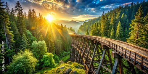 Kinsol Trestle Vancouver Island Forest Bridge Stock Photo - Majestic Wooden Structure in BC Canada photo