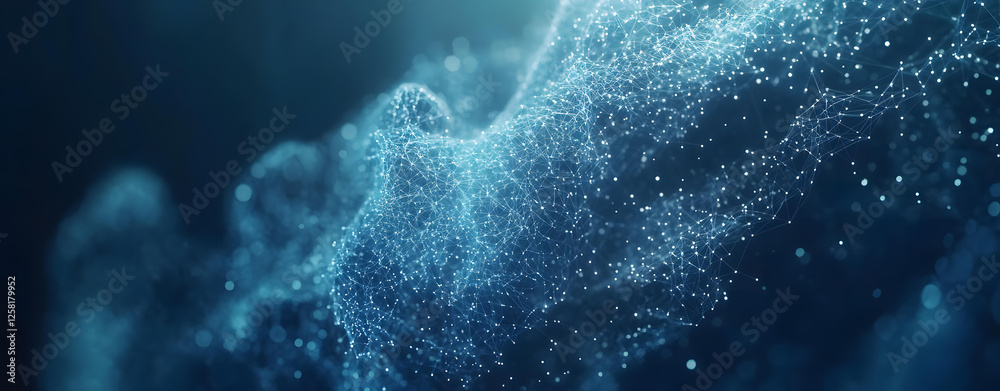 Obraz premium Abstract Blue Digital Network Data Flow Visualization Connecting Dots Lines and Particles