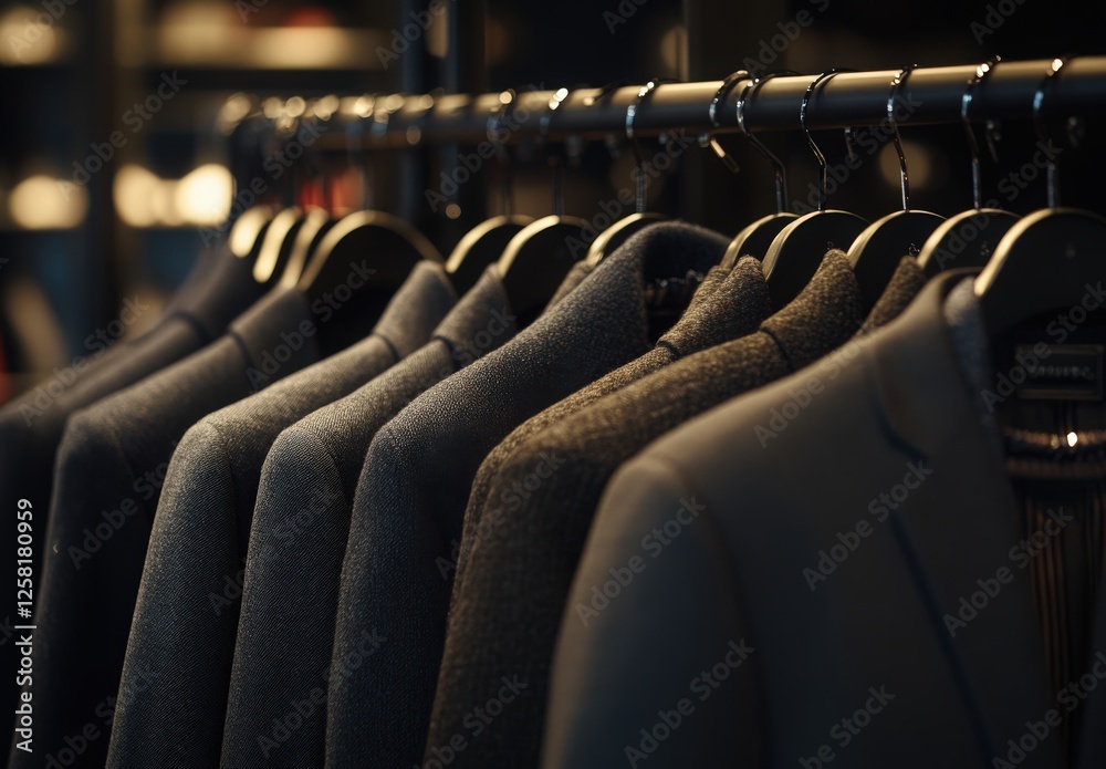 Obraz premium Dark Gray And Black Men's Jackets On Display Rack