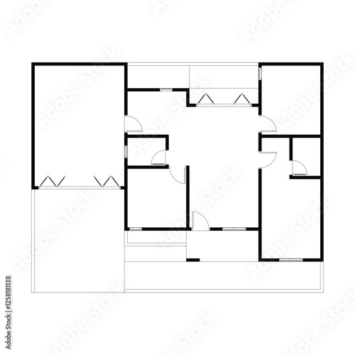 Black and White floor plan of a modern unfurnished house for your design. Suburban house vector blueprint. Architectural background