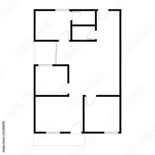 Black and White floor plan of a modern unfurnished house for your design. Suburban house vector blueprint. Architectural background