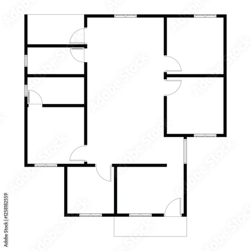 Black and White floor plan of a modern unfurnished house for your design. Suburban house vector blueprint. Architectural background