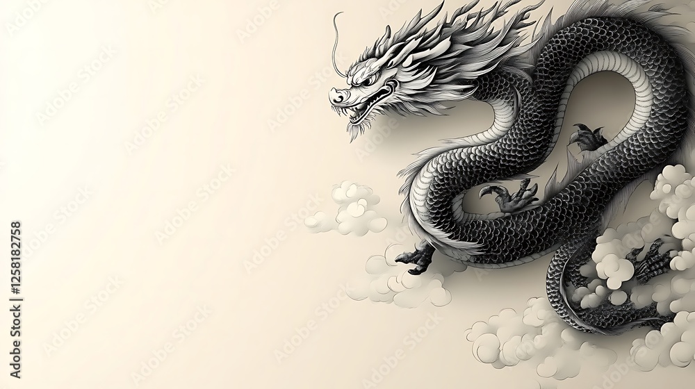Fototapeta premium Majestic Chinese Dragon Soaring Through Clouds