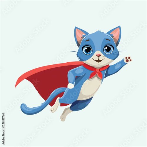 Cute superhero cat flying with a tiny cape in the wind