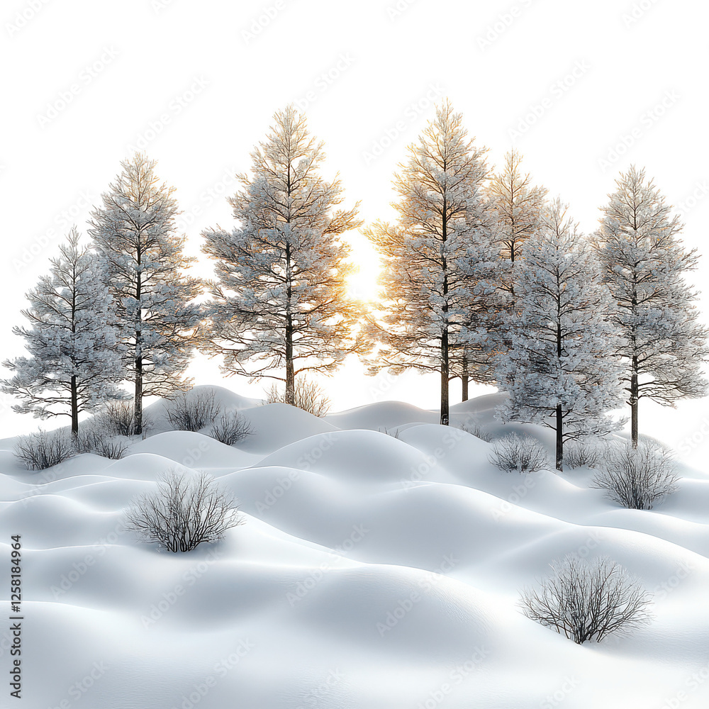 Obraz premium White snow landscape isolated on transparent background, PNG