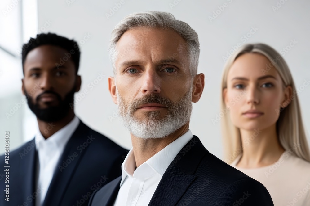 Professional diverse team members standing confidently in a modern office environment during the day Professional diverse team members standing confidently in a modern office environment during the day