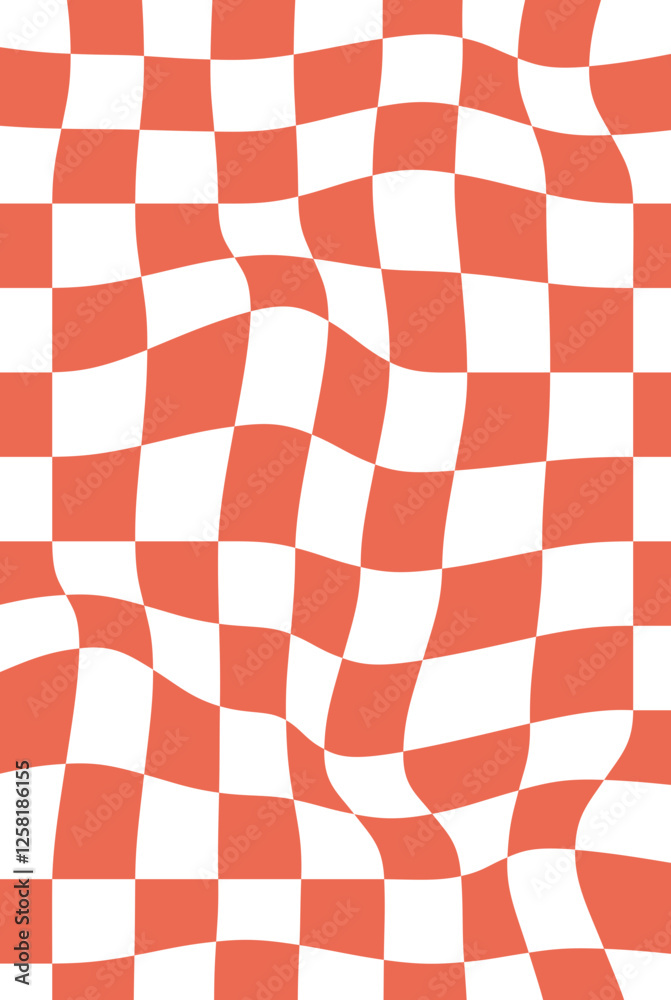 Groovy Checkered Background. Retro Twisted Square template