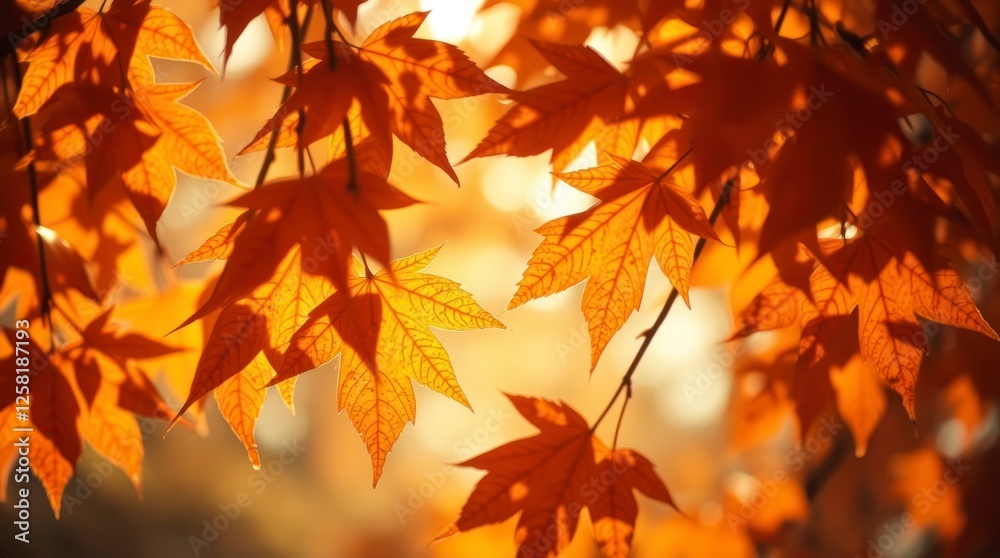 Golden Autumn Maple Leaves Backlit by Sunlight Golden Autumn Maple Leaves Backlit by Sunlight