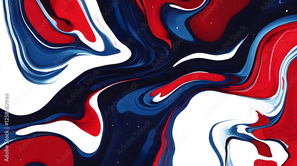 Naklejka premium Abstract Swirling Paint Design in Red White and Blue Colors