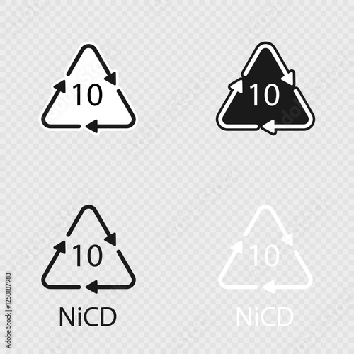 Battery recycling code 10 NiCD set. Vector illustration