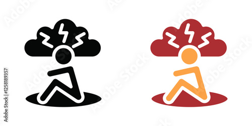 Anxiety or stress icons pack in black and colored version